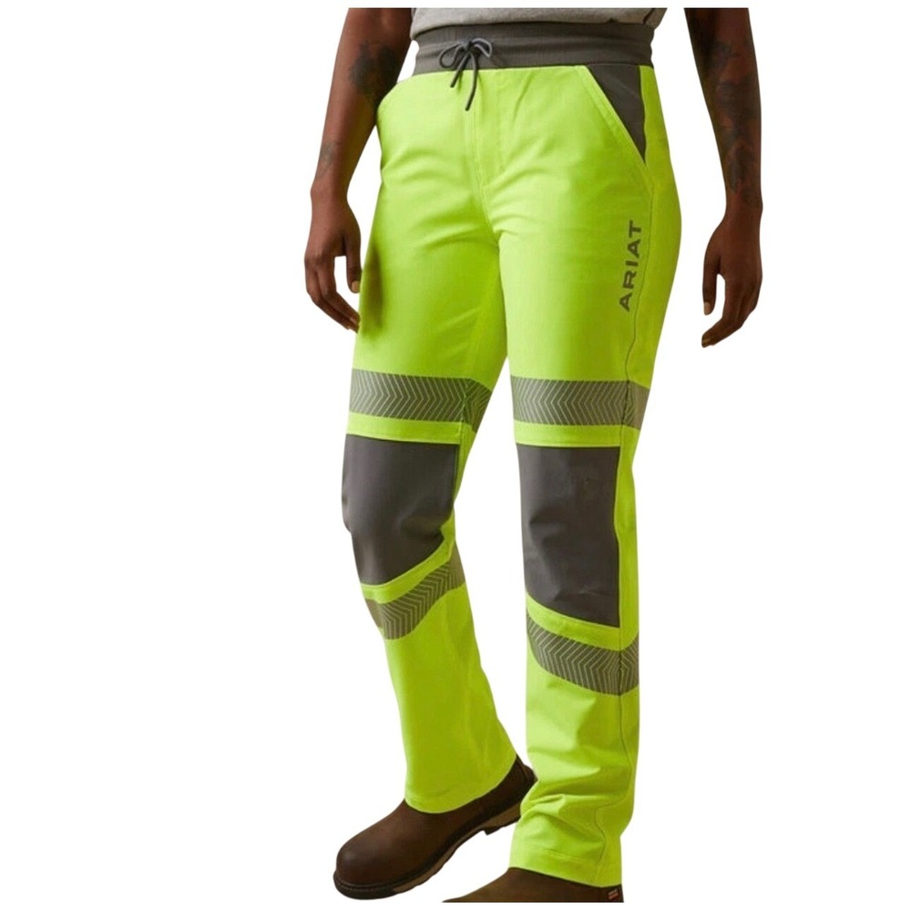 Ariat Rebar Durastretch Pull On Pant Womens M HiVis Yellow Reflective Workwear